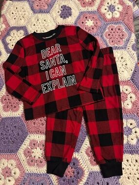 Kids Red and Black Buffalo Plaid Pajama Set - Dear Santa Graphic
